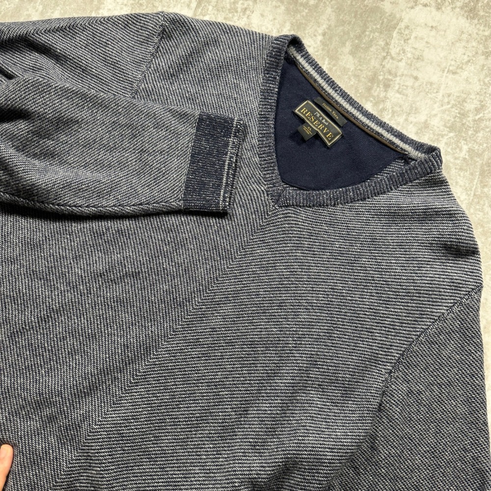 Jos. A. Bank Reserve Sweater Mens XL Blue V-Neck Wool Cashmere Italian Yarn